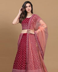 Mohey Women Attractive Wine Color Lehenga