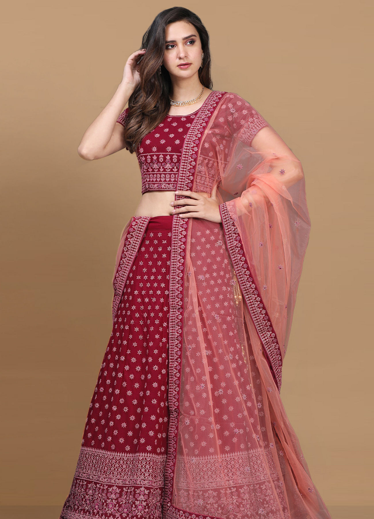 Mohey Women Attractive Wine Color Lehenga