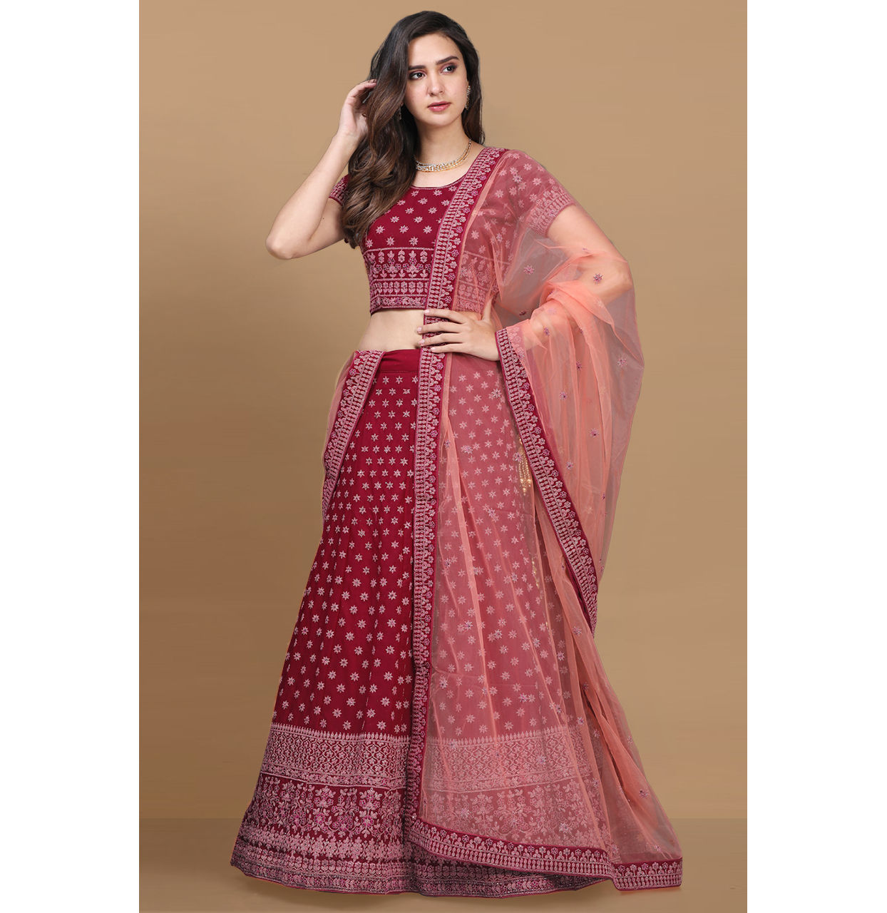 Mohey Women Attractive Wine Color Lehenga