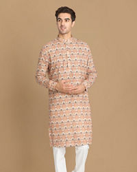 Manyavar Men Light Orange Printed Kurta