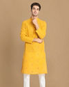 Manyavar Men Yolk Yellow Printed Kurta