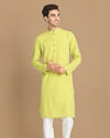 alt message - Manyavar Men Lime Green Self Striped Kurta image number 1