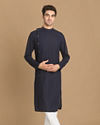 alt message - Manyavar Men Navy Blue Side Open Chikankari Kurta Set image number 1