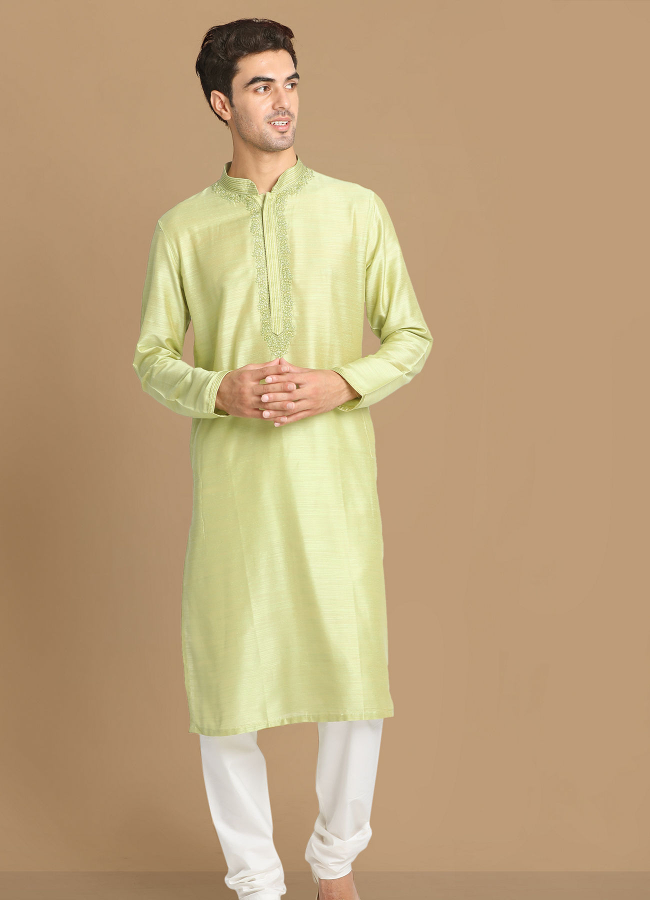 Manyavar Men Light Green Kurta Pajama With Minimal Work