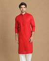 alt message - Manyavar Men Minimalist Red Kurta Set image number 1