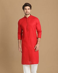 Manyavar Men Minimalist Red Kurta Set