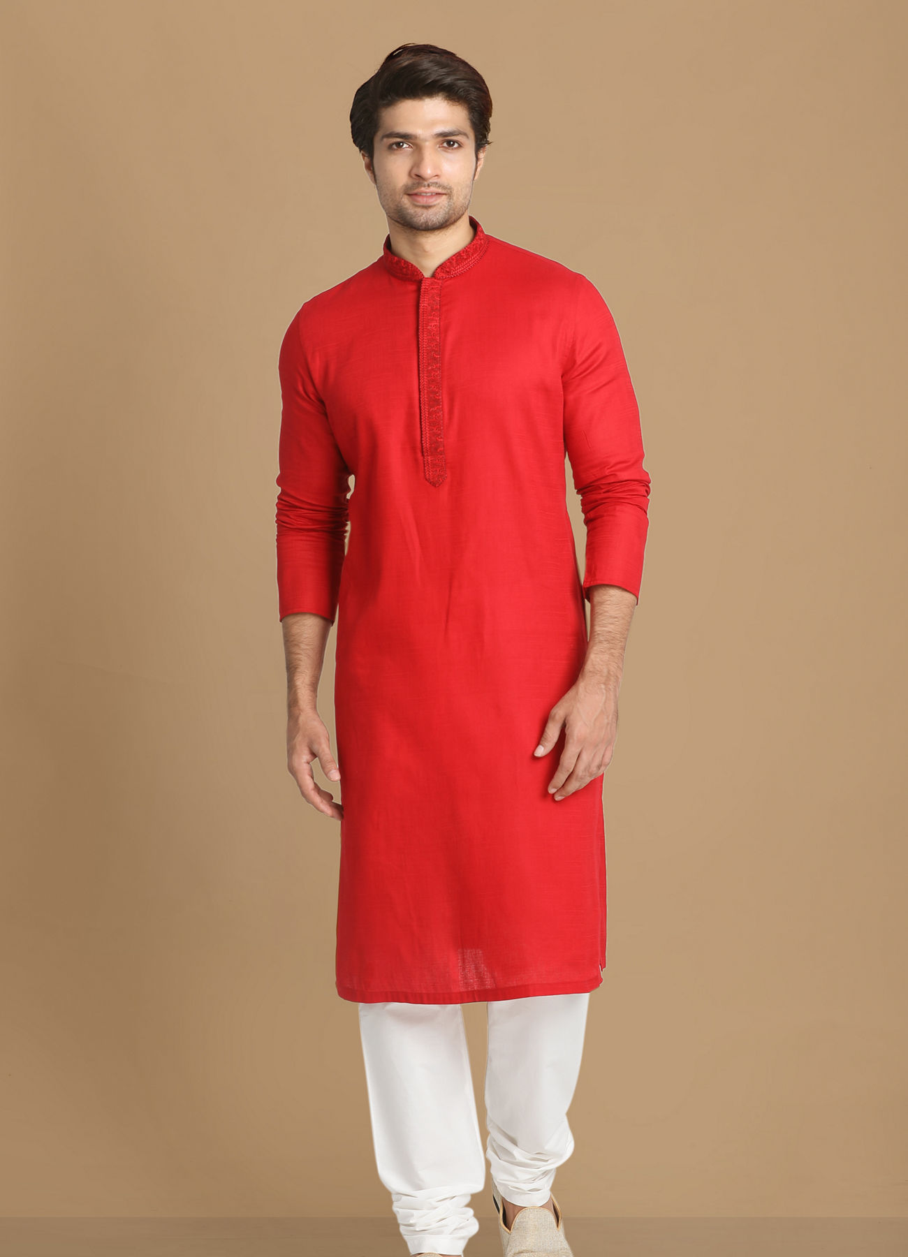 Manyavar Men Minimalist Red Kurta Set