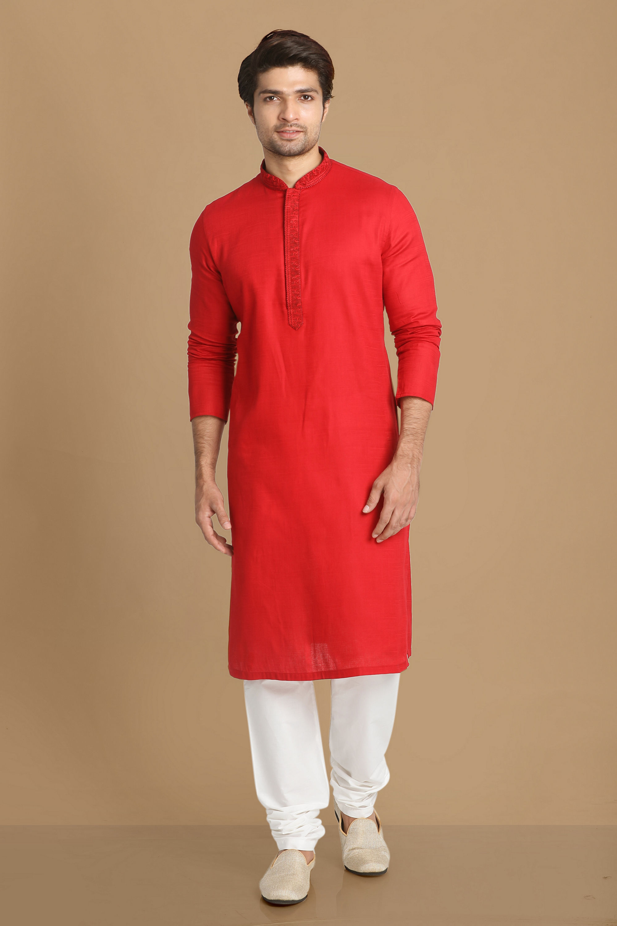 Manyavar Men Minimalist Red Kurta Set