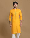 Manyavar Men Mustard Yellow Solid Kurta Pajama