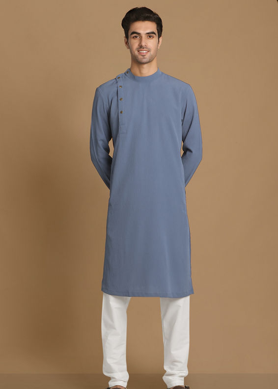 Manyavar Men Opal Grey Side Open Kurta