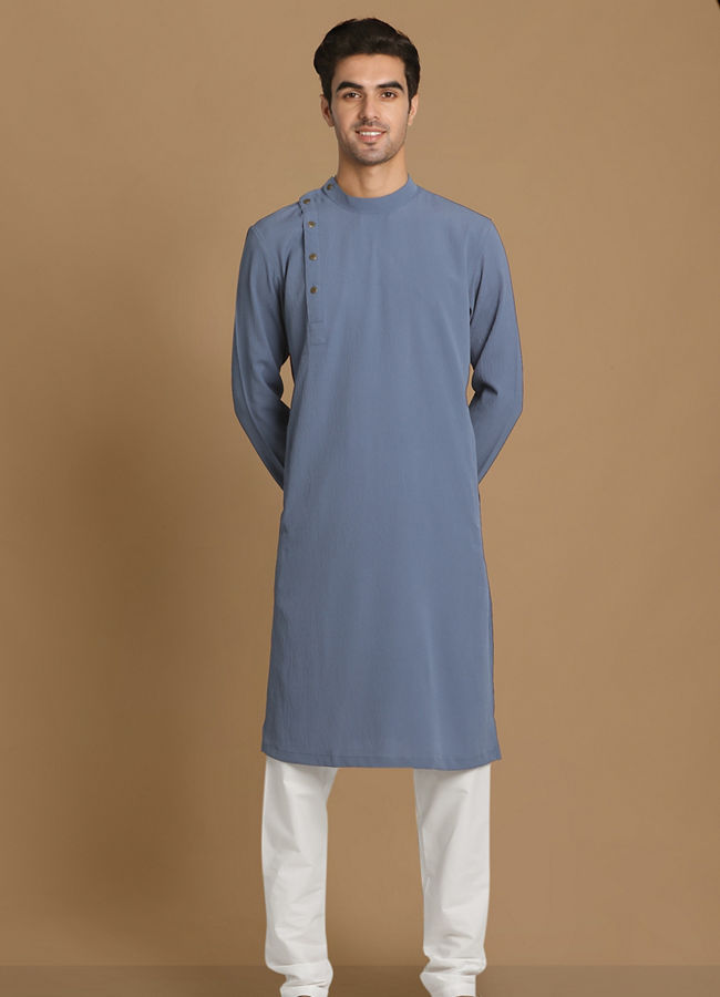 Manyavar Men Opal Grey Side Open Kurta image number 1