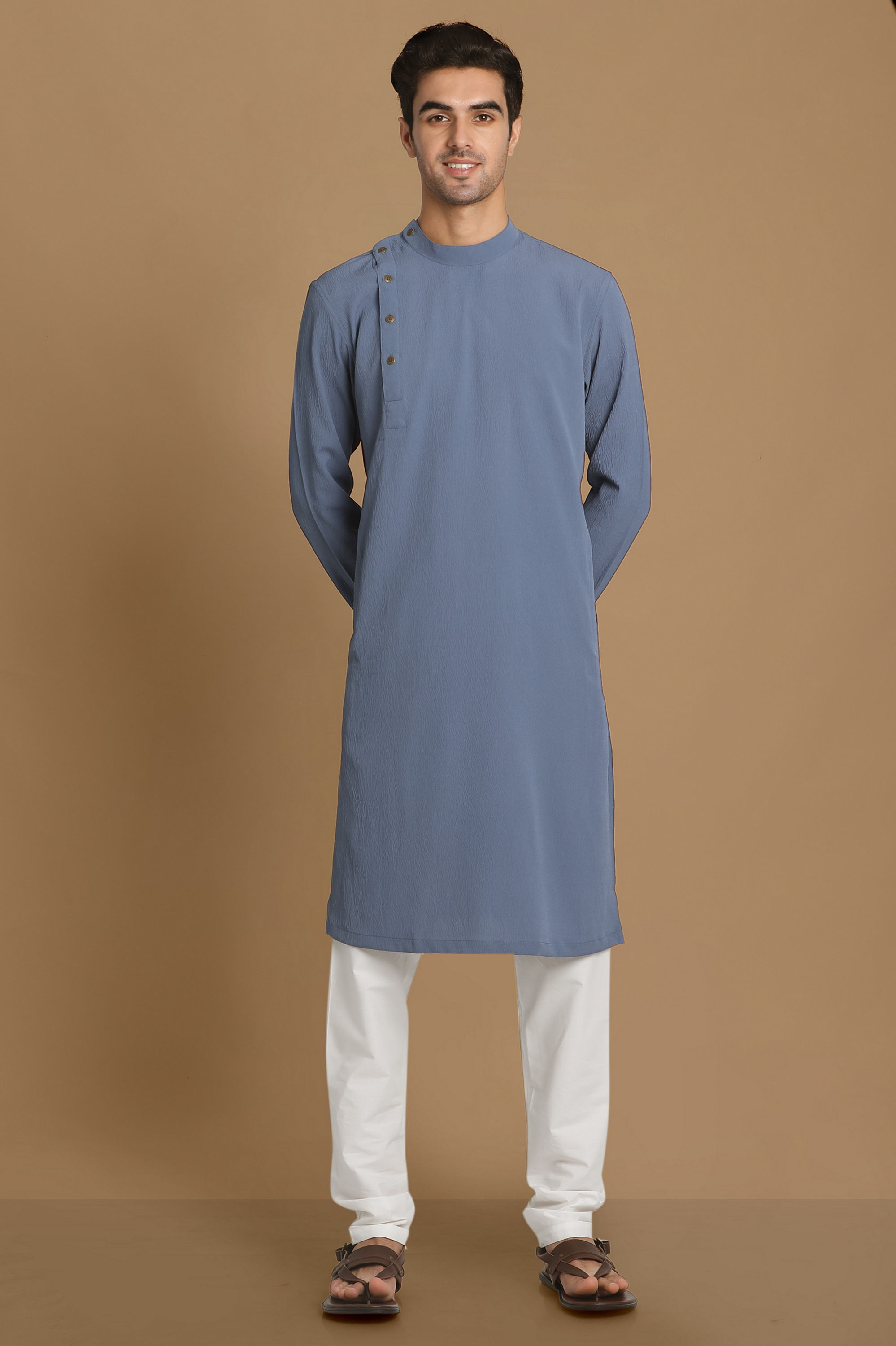 Manyavar Men Opal Grey Side Open Kurta