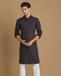 Manyavar Men Floral Printed Blue Kurta