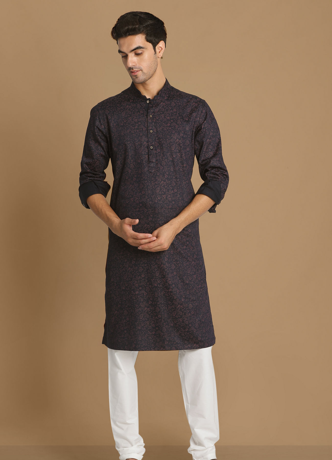 Manyavar Men Floral Printed Blue Kurta