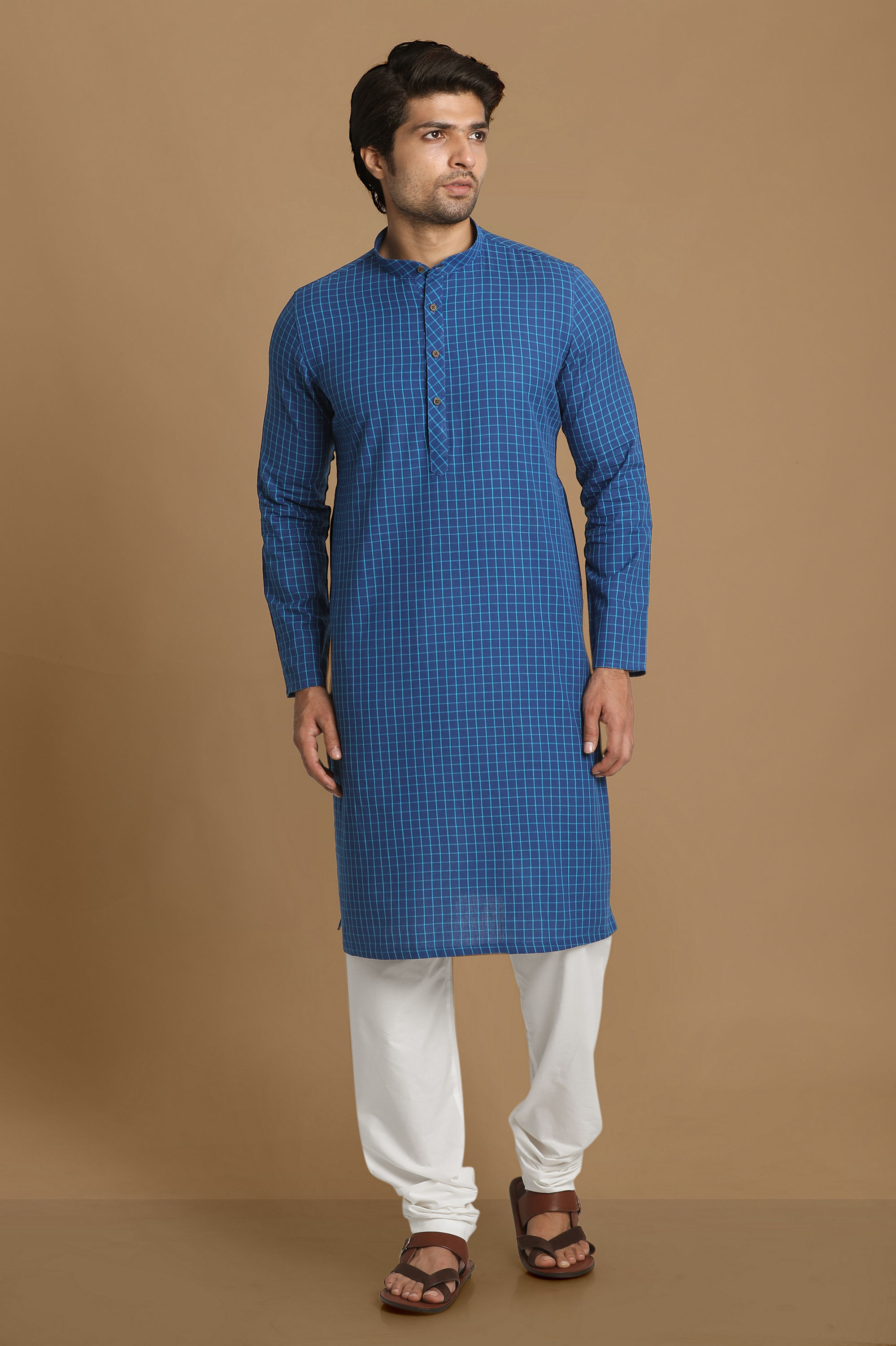 Manyavar Men Feroze Chequered Kurta