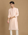 alt message - Manyavar Men Chanderi Pink Kurta Set image number 1