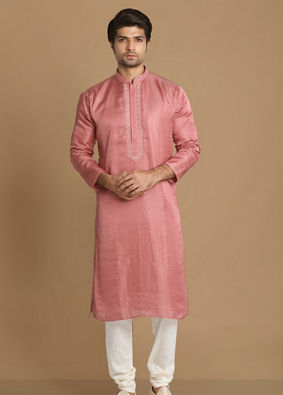 Manyavar Men Pink Booti Jacquard Kurta Set image number 1