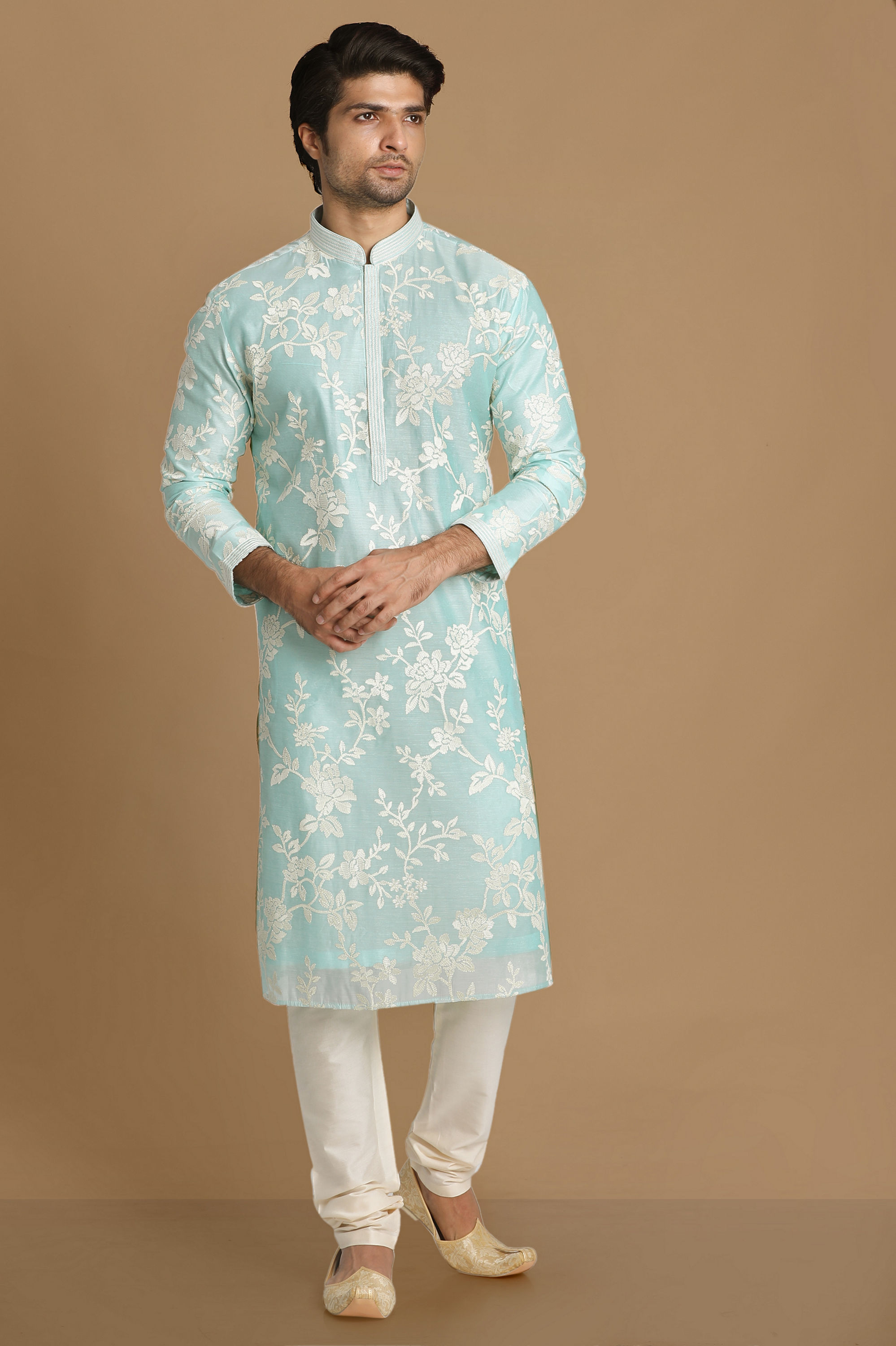 Manyavar Men Inimitable Bright Green Kurta Set