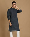 alt message - Manyavar Men Basic Blue Kurta image number 1