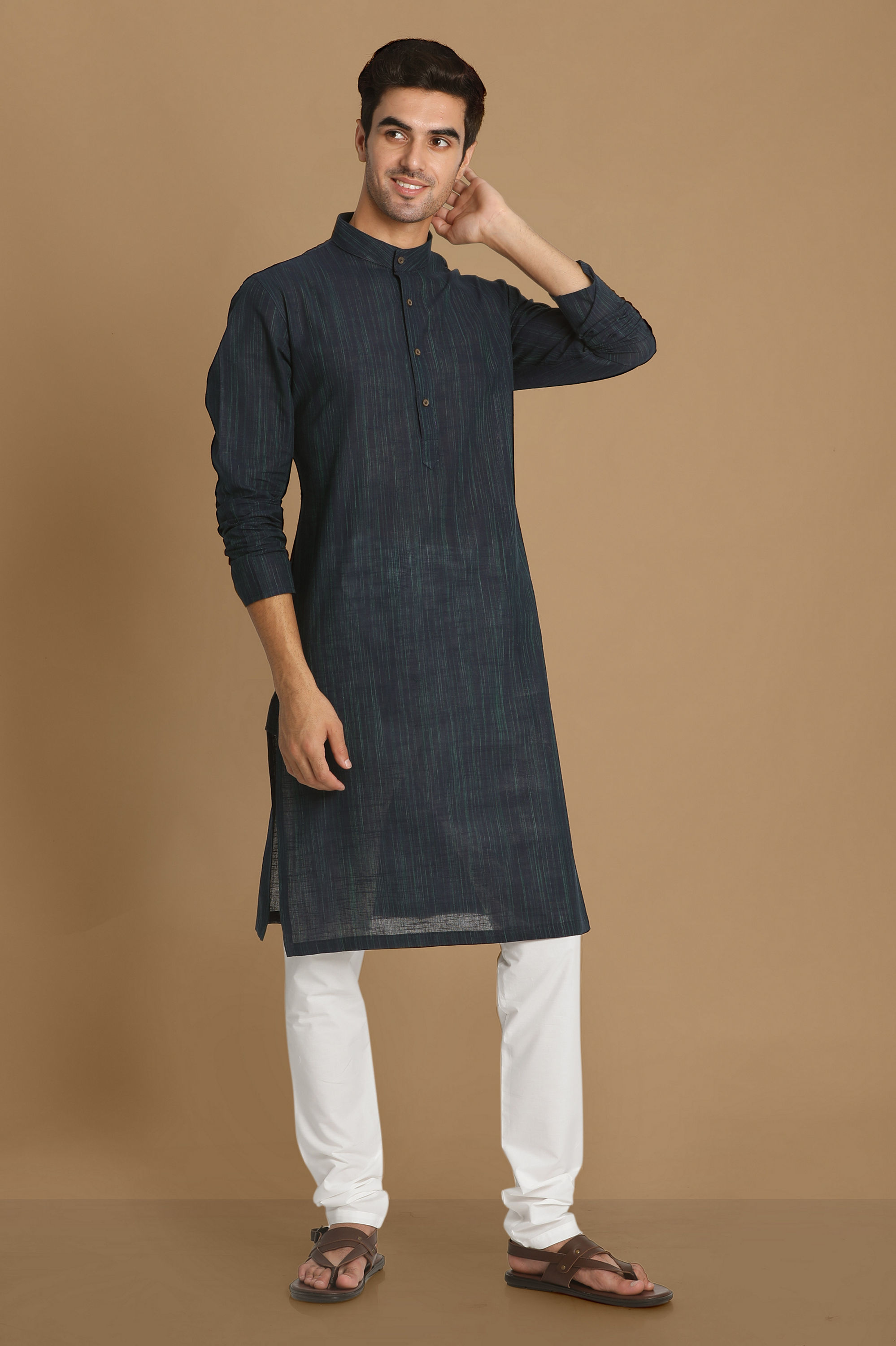 Manyavar Men Basic Blue Kurta