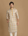 Manyavar Men Orange Grey Printed Kurta Set