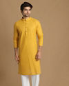 alt message - Manyavar Men Daffodil Yellow Self Design Kurta image number 1