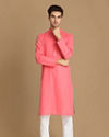 Manyavar Men Bubblegum Pink Self Motif Kurta