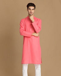 Manyavar Men Bubblegum Pink Self Motif Kurta
