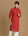 Manyavar Men Ruby Red Self Design Kurta image number 1