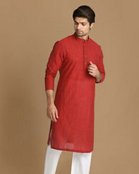 Manyavar Men Ruby Red Self Design Kurta