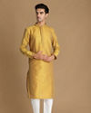 Manyavar Men Molten Gold Yellow Jacquard Kurta Set