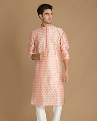 Manyavar Men Light Pink Self Design Kurta Set