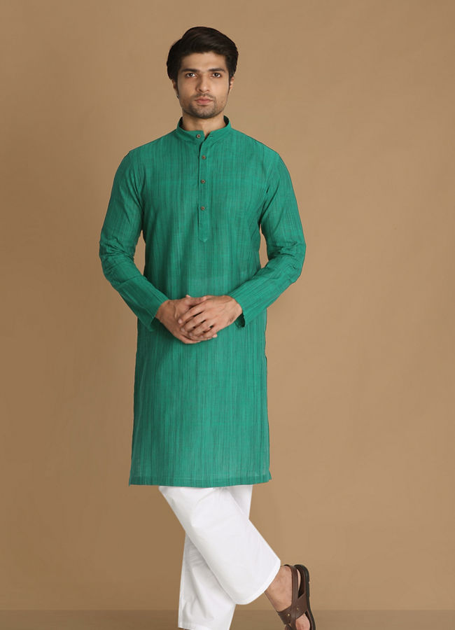 Manyavar Men Light Green Casual Kurta image number 1