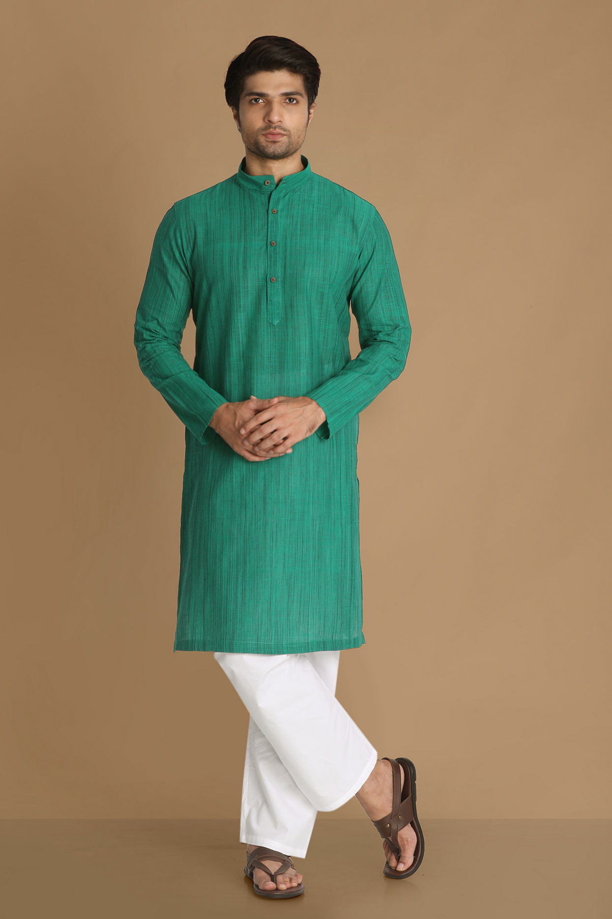 Manyavar Men Light Green Casual Kurta image number 1