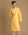 Manyavar Men Light Yellow Jacquard Kurta Set