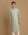 alt message - Manyavar Men Sage Green Self Embroidered Kurta Set image number 1