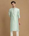 Manyavar Men Pastel Green Self Design Kurta Pajama