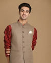 alt message - Manyavar Men Bold Brown Waist Coat image number 0