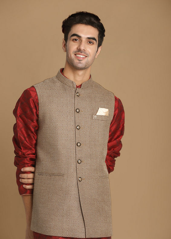 Manyavar Men Bold Brown Waist Coat