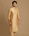 alt message - Manyavar Men Light Taupe Brown Solid Kurta Set image number 1