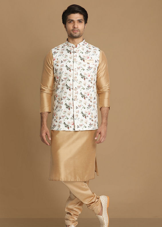 Manyavar Men Light Colored Floral Jacket