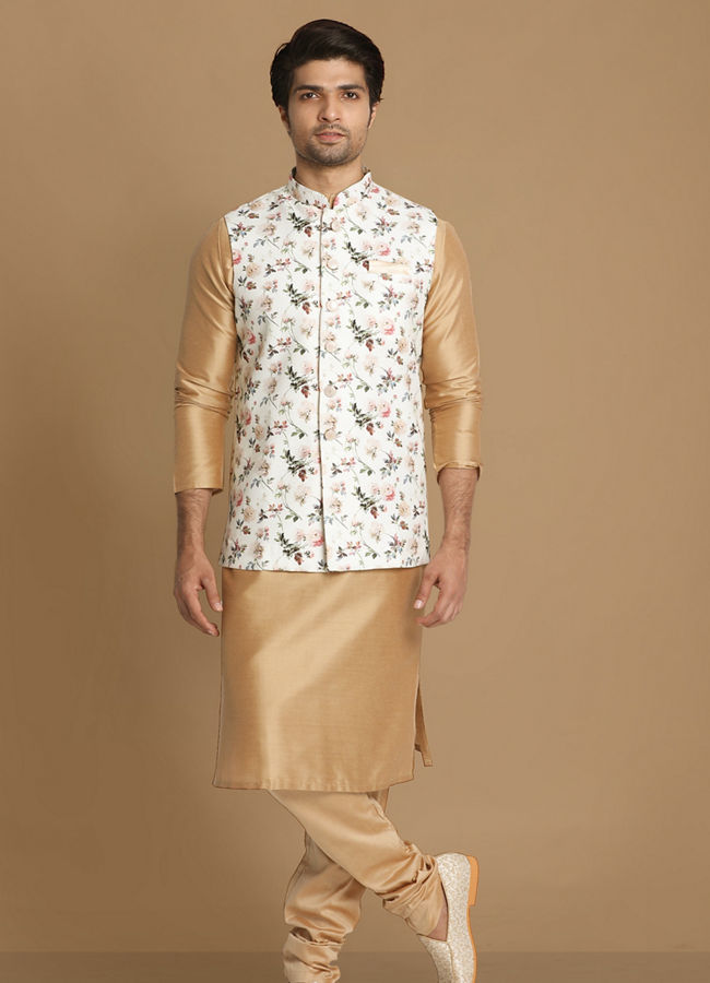 Manyavar Men Light Colored Floral Jacket