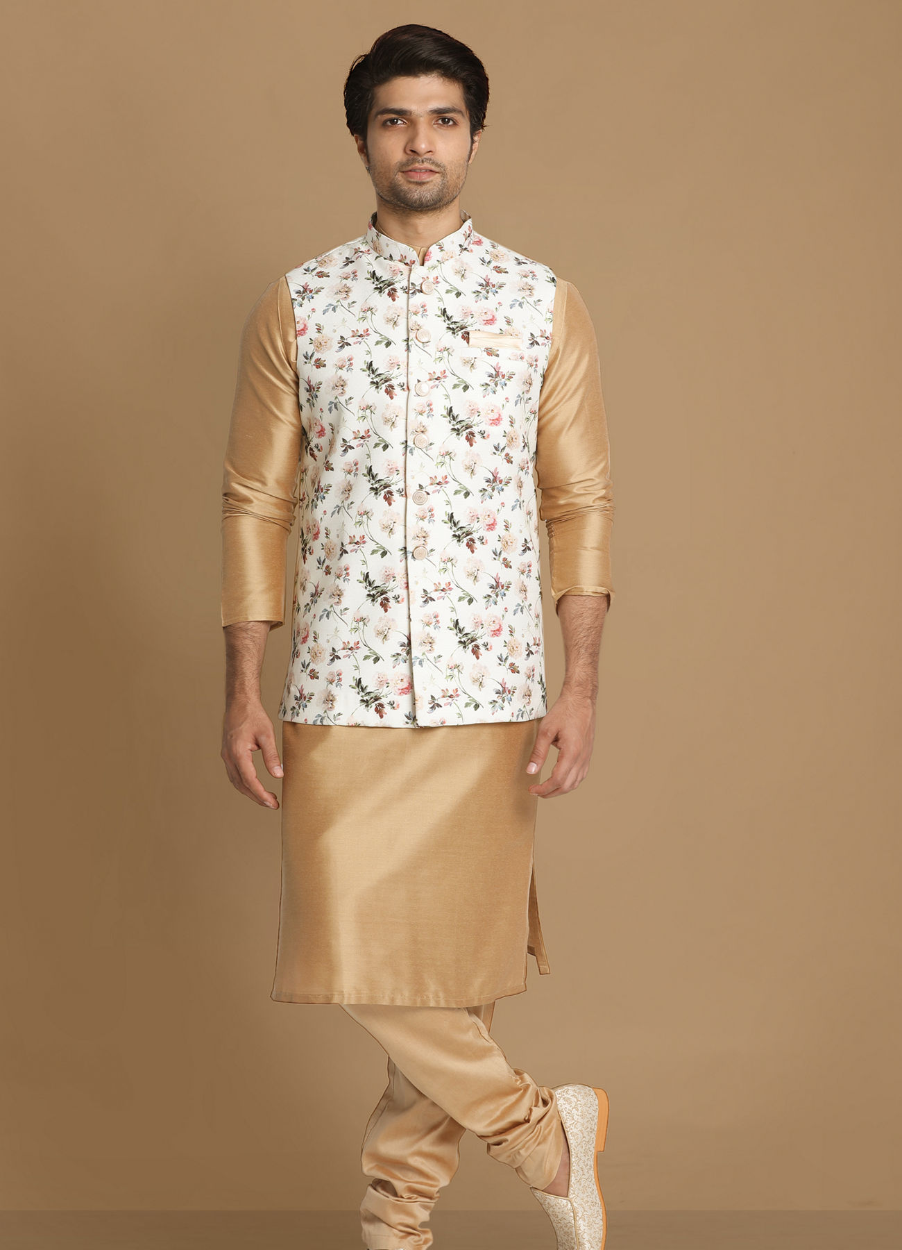 Manyavar Men Light Colored Floral Jacket