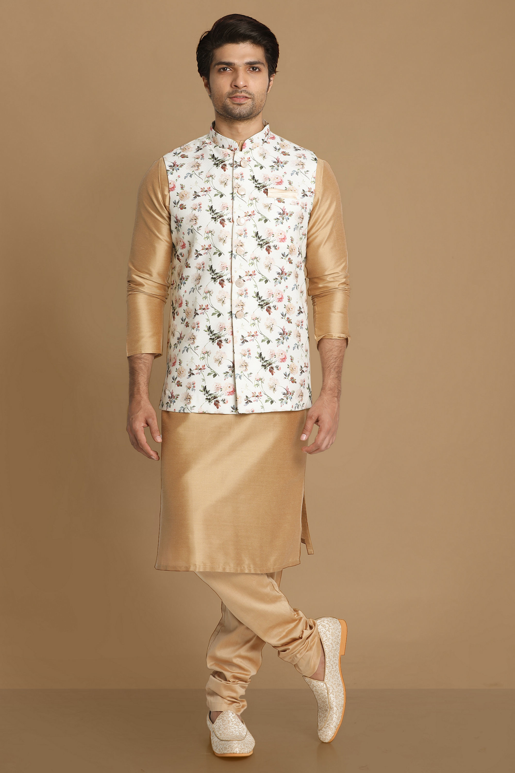 Manyavar Men Light Colored Floral Jacket