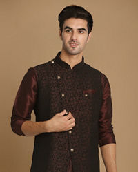 Manyavar Men Fabulous Wine Waist Coat