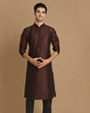 alt message - Manyavar Men Wine Self Design Kurta With Black Churidar image number 1