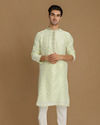 Manyavar Men Pastel Green Self Leaf Motif Kurta Set