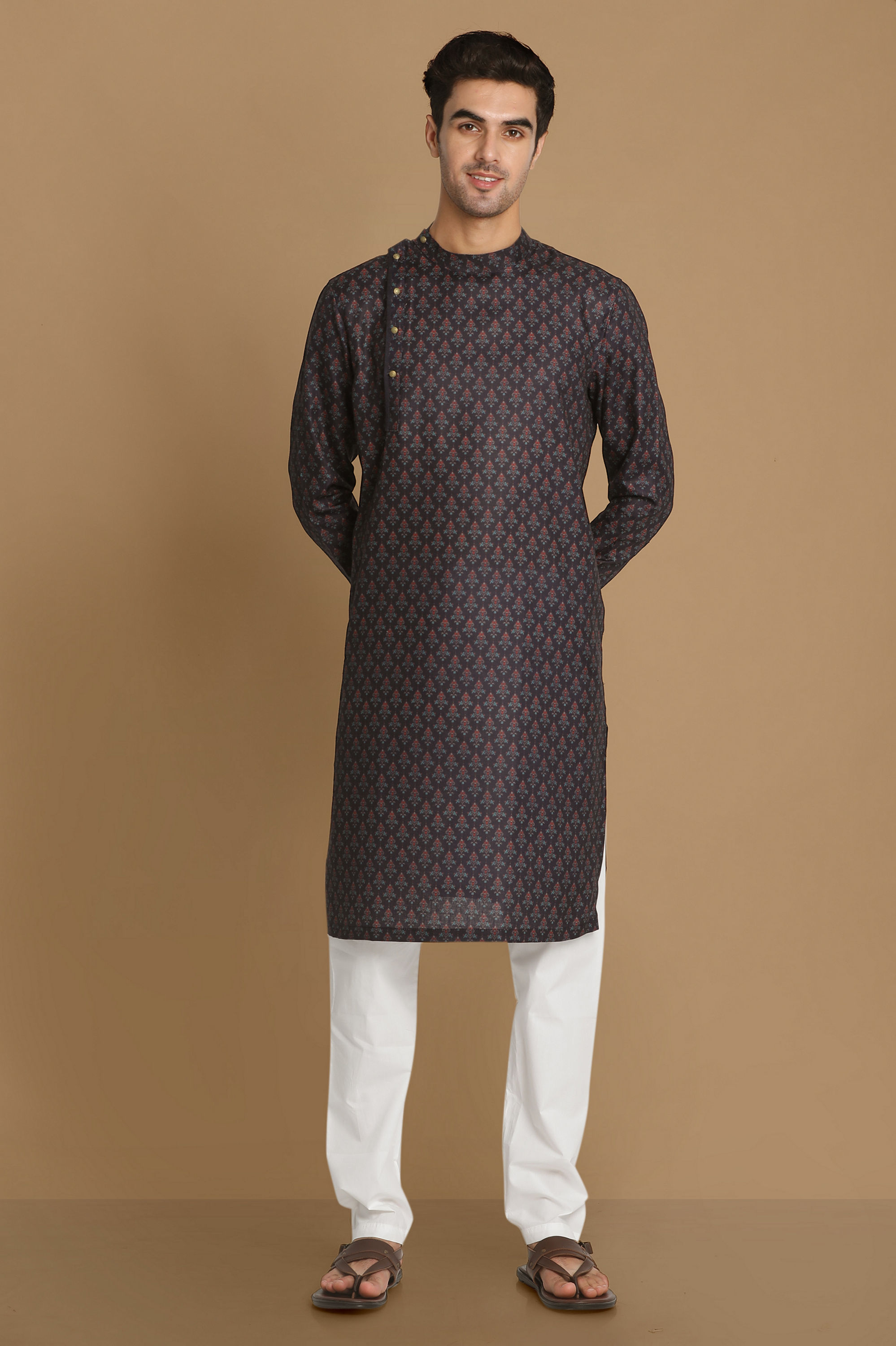 Manyavar Men Dark Blue Printed Kurta