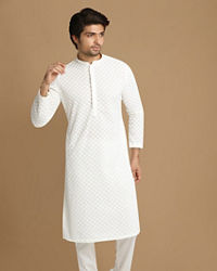 alt message - Manyavar Men Sea Shell White Embroidered Kurta Pajama image number 1