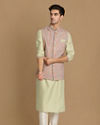 Manyavar Men Multicolored Jacket With Lime Green Kurta Set image number 1